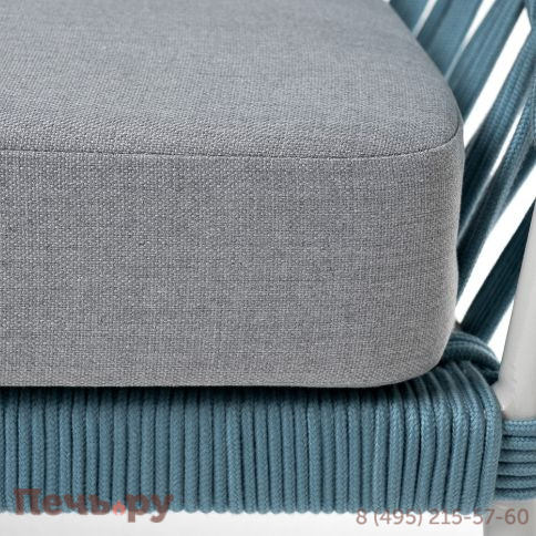 "Диего" диван 2-местный плетеный из роупа, каркас алюминий светло-серый (RAL7035) муар, роуп бирюзовый круглый, ткань светло-серая фото 9