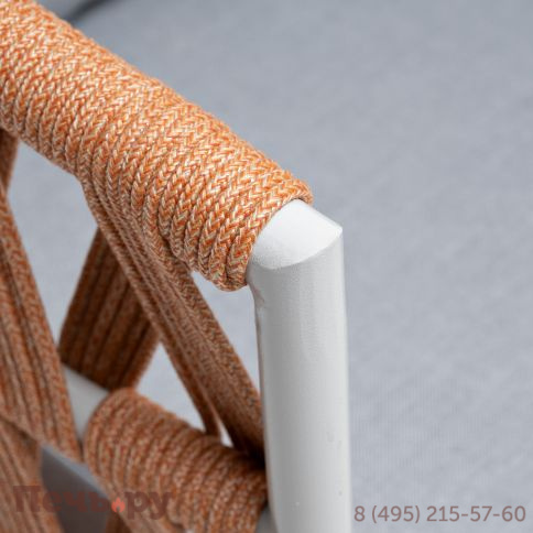 "Диего" диван 2-местный плетеный из роупа, каркас алюминий светло-серый (RAL7035) муар, роуп оранжевый меланж круглый, ткань светло-серая фото 4