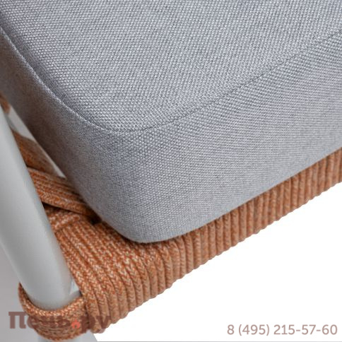 "Диего" диван 2-местный плетеный из роупа, каркас алюминий светло-серый (RAL7035) муар, роуп оранжевый меланж круглый, ткань светло-серая фото 8