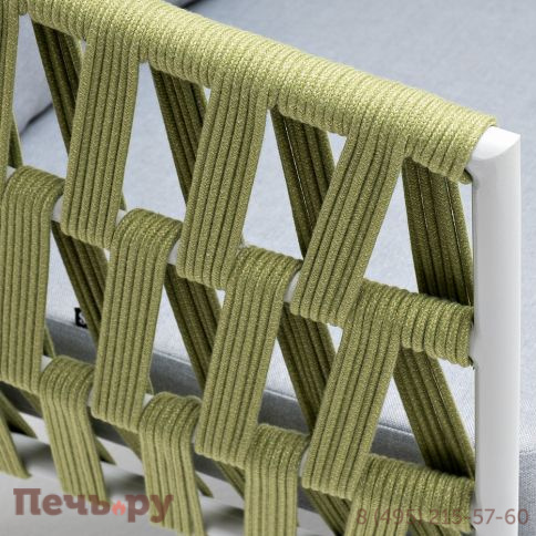 "Диего" диван 2-местный плетеный из роупа, каркас алюминий светло-серый (RAL7035) муар, роуп салатовый меланж круглый, ткань светло-серая фото 5