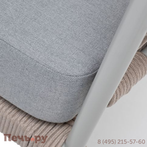 "Диего" кресло плетеное из роупа, каркас алюминий светло-серый (RAL7035) муар, роуп бежевый круглый, ткань светло-серая фото 7