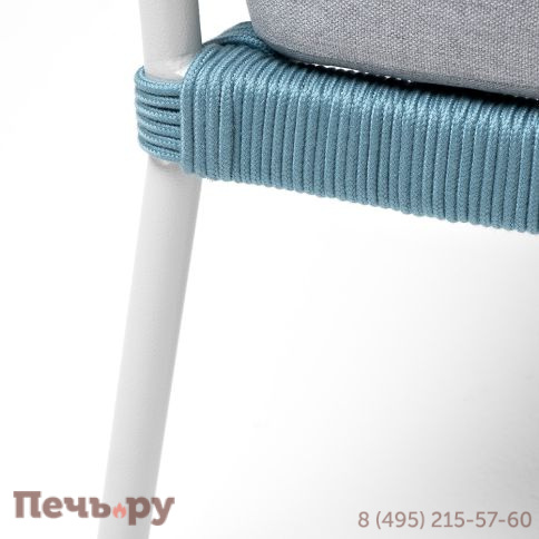"Диего" кресло плетеное из роупа, каркас алюминий светло-серый (RAL7035) муар, роуп бирюзовый круглый, ткань светло-серая фото 10