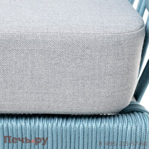 "Диего" кресло плетеное из роупа, каркас алюминий светло-серый (RAL7035) муар, роуп бирюзовый круглый, ткань светло-серая фото 9