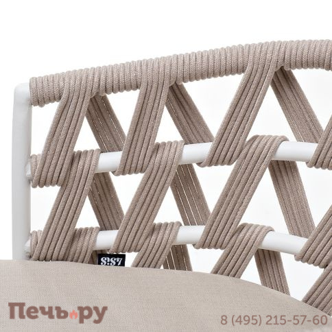 "Диего" стул плетеный из роупа, каркас из стали белый муар, роуп бежевый круглый, ткань бежевая 052 фото 4