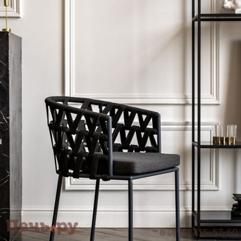 "Диего" стул плетеный из роупа, каркас из стали серый (RAL7022) муар, роуп темно-серый круглый, ткань темно-серая 027 фото 11