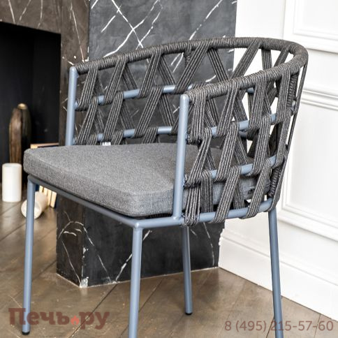 "Диего" стул плетеный из роупа, каркас из стали серый (RAL7022) муар, роуп темно-серый круглый, ткань темно-серая 027 фото 12