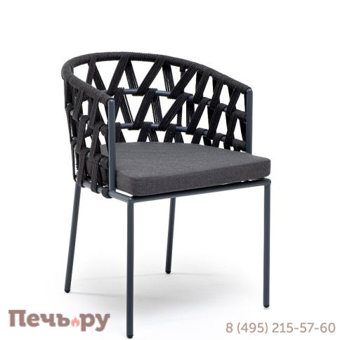 "Диего" стул плетеный из роупа, каркас из стали серый (RAL7022) муар, роуп темно-серый круглый, ткань темно-серая 027 фото 2