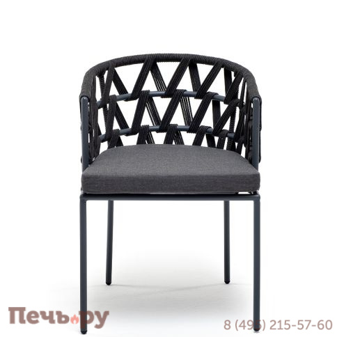 "Диего" стул плетеный из роупа, каркас из стали серый (RAL7022) муар, роуп темно-серый круглый, ткань темно-серая 027 фото 3