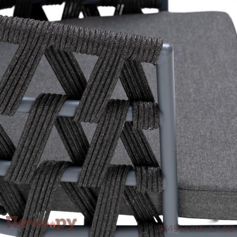 "Диего" стул плетеный из роупа, каркас из стали серый (RAL7022) муар, роуп темно-серый круглый, ткань темно-серая 027 фото 5