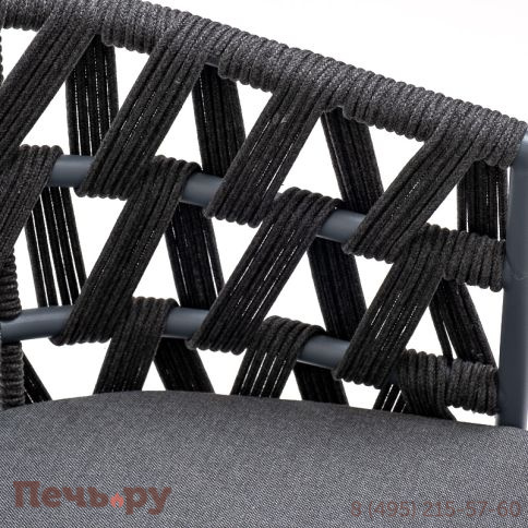 "Диего" стул плетеный из роупа, каркас из стали серый (RAL7022) муар, роуп темно-серый круглый, ткань темно-серая 027 фото 6