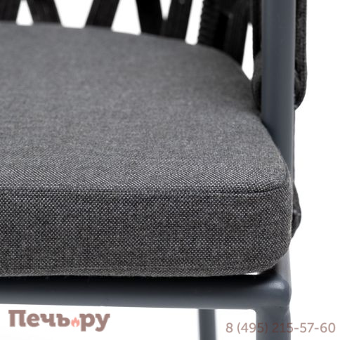 "Диего" стул плетеный из роупа, каркас из стали серый (RAL7022) муар, роуп темно-серый круглый, ткань темно-серая 027 фото 8