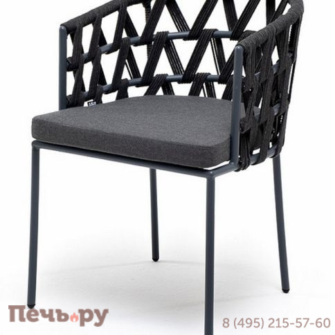 "Диего" стул плетеный из роупа, каркас из стали серый (RAL7022) муар, роуп темно-серый круглый, ткань темно-серая 027 фото