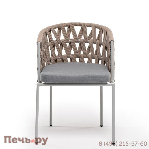 "Диего" стул плетеный из роупа, каркас из стали светло-серый (RAL7035) муар, роуп бежевый круглый, ткань светло-серая фото 2