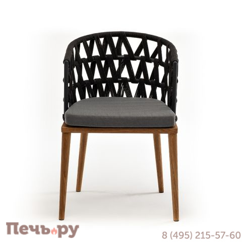 "Диего" стул плетеный из роупа, основание дуб, роуп темно-серый круглый, ткань серая фото 2