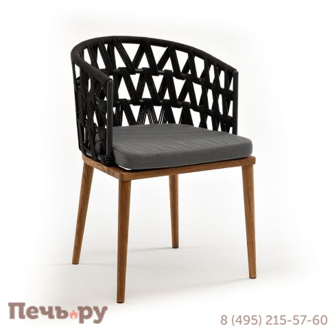 "Диего" стул плетеный из роупа, основание дуб, роуп темно-серый круглый, ткань серая фото 3