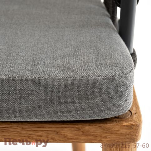 "Диего" стул плетеный из роупа, основание дуб, роуп темно-серый круглый, ткань серая фото 4