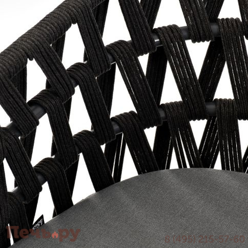 "Диего" стул плетеный из роупа, основание дуб, роуп темно-серый круглый, ткань серая фото 6