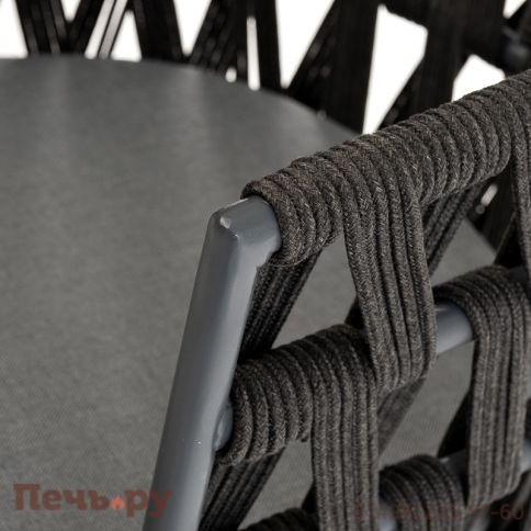 "Диего" стул плетеный из роупа, основание дуб, роуп темно-серый круглый, ткань серая фото 8