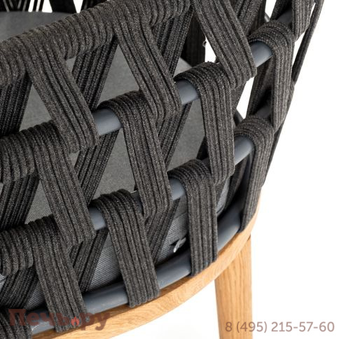 "Диего" стул плетеный из роупа, основание дуб, роуп темно-серый круглый, ткань серая фото 9