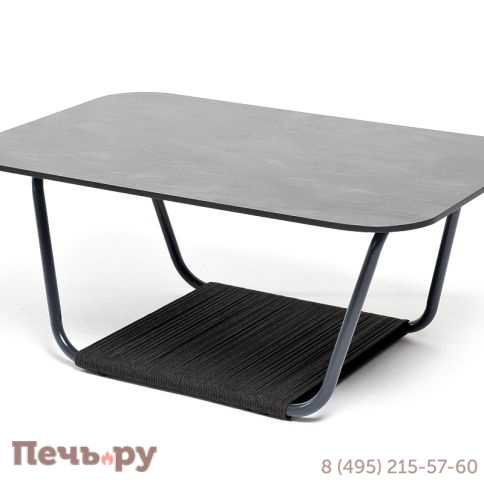 "Гранада" журнальный стол 90х60см из HPL, цвет "серый гранит", каркас темно-серый (RAL7024) муар, роуп темно-серый круглый фото