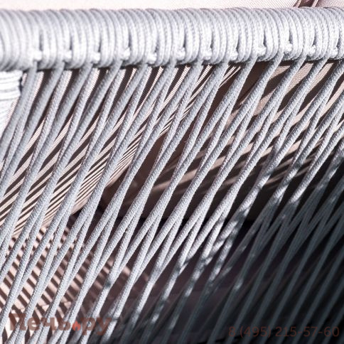 "Канны" диван 2-местный плетеный из роупа, каркас алюминий белый муар, роуп светло-серый круглый, ткань серая 017 фото 3