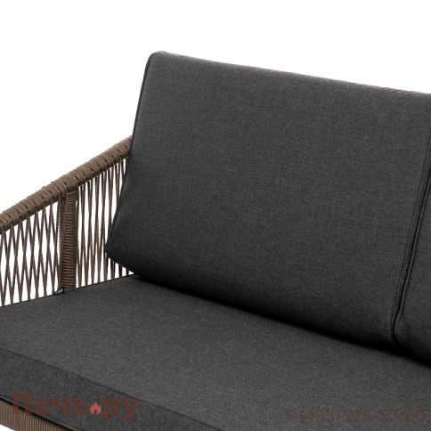 "Канны" диван 2-местный плетеный из роупа, каркас алюминий коричневый (RAL8016) муар, роуп коричневый круглый, ткань темно-серая 027 фото 4