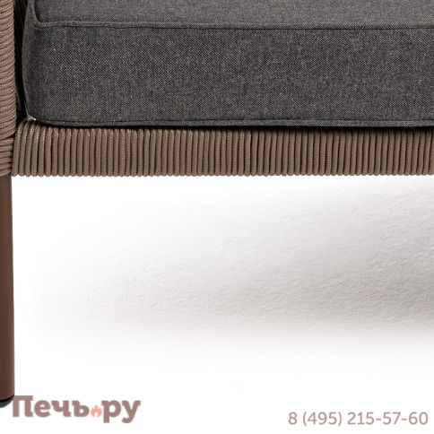 "Канны" диван 2-местный плетеный из роупа, каркас алюминий коричневый (RAL8016) муар, роуп коричневый круглый, ткань темно-серая 027 фото 7