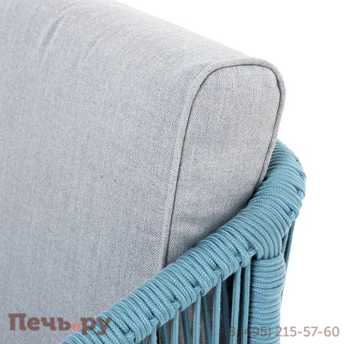 "Канны" диван 2-местный плетеный из роупа, каркас алюминий светло-серый (RAL7035) муар, роуп бирюзовый круглый, ткань светло-серая фото 10