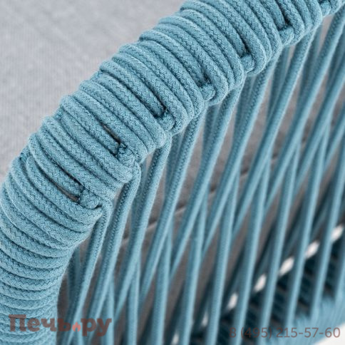 "Канны" диван 2-местный плетеный из роупа, каркас алюминий светло-серый (RAL7035) муар, роуп бирюзовый круглый, ткань светло-серая фото 4