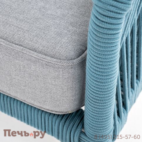 "Канны" диван 2-местный плетеный из роупа, каркас алюминий светло-серый (RAL7035) муар, роуп бирюзовый круглый, ткань светло-серая фото 5