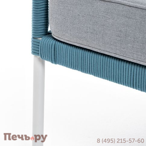 "Канны" диван 2-местный плетеный из роупа, каркас алюминий светло-серый (RAL7035) муар, роуп бирюзовый круглый, ткань светло-серая фото 7