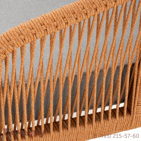 "Канны" диван 2-местный плетеный из роупа, каркас алюминий светло-серый (RAL7035) муар, роуп оранжевый меланж круглый, ткань светло-серая фото 4