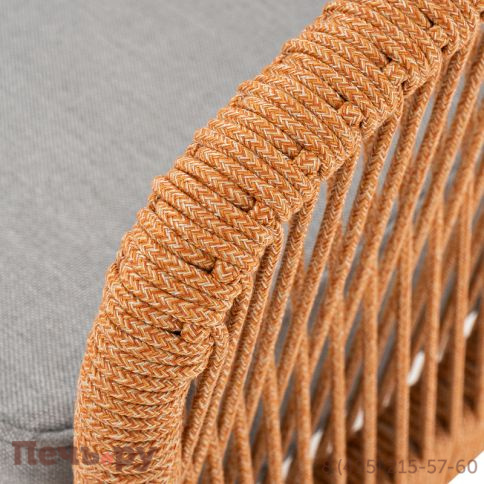 "Канны" диван 2-местный плетеный из роупа, каркас алюминий светло-серый (RAL7035) муар, роуп оранжевый меланж круглый, ткань светло-серая фото 6