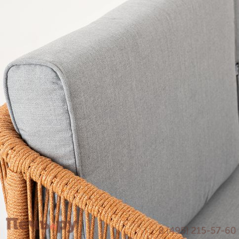 "Канны" диван 2-местный плетеный из роупа, каркас алюминий светло-серый (RAL7035) муар, роуп оранжевый меланж круглый, ткань светло-серая фото 9