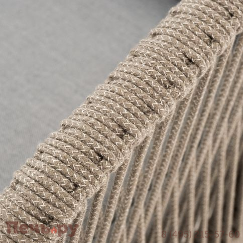 "Канны" диван 2-местный плетеный из роупа, каркас алюминий светло-серый (RAL7035) шагрень, роуп серый меланж круглый, ткань светло-серая фото 6