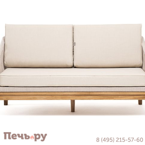 "Канны" диван 2-местный плетеный из роупа, основание дуб, роуп бежевый круглый, ткань бежевая 052 фото 2