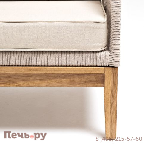 "Канны" диван 2-местный плетеный из роупа, основание дуб, роуп бежевый круглый, ткань бежевая 052 фото 4