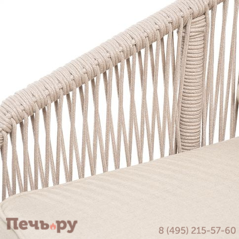 "Канны" диван 2-местный плетеный из роупа, основание дуб, роуп бежевый круглый, ткань бежевая 052 фото 5