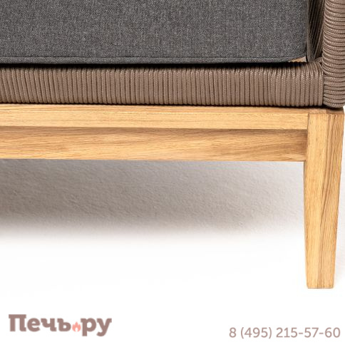 "Канны" диван 2-местный плетеный из роупа, основание дуб, роуп коричневый круглый, ткань темно-серая 027 фото 4