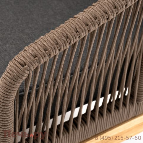 "Канны" диван 2-местный плетеный из роупа, основание дуб, роуп коричневый круглый, ткань темно-серая 027 фото 5