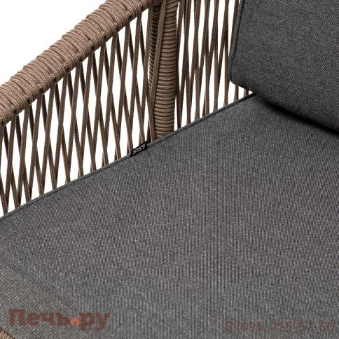"Канны" диван 2-местный плетеный из роупа, основание дуб, роуп коричневый круглый, ткань темно-серая 027 фото 7