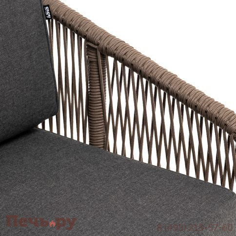 "Канны" диван 2-местный плетеный из роупа, основание дуб, роуп коричневый круглый, ткань темно-серая 027 фото 8