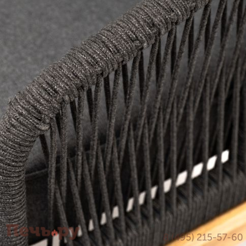 "Канны" диван 2-местный плетеный из роупа, основание дуб, роуп темно-серый круглый, ткань темно-серая 027 фото 5