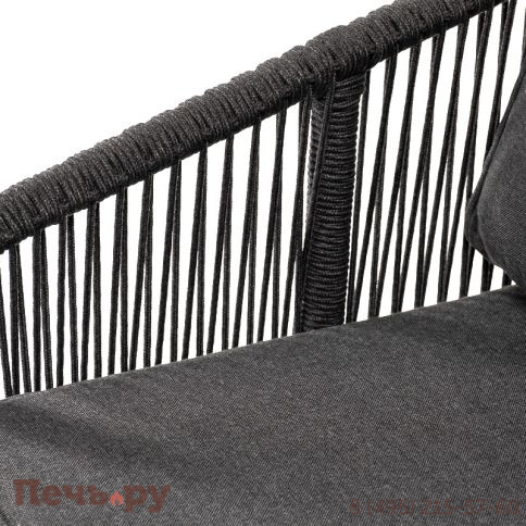 "Канны" диван 2-местный плетеный из роупа, основание дуб, роуп темно-серый круглый, ткань темно-серая 027 фото 6