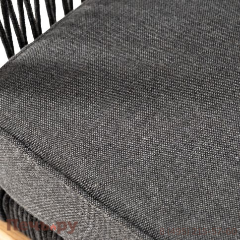 "Канны" диван 2-местный плетеный из роупа, основание дуб, роуп темно-серый круглый, ткань темно-серая 027 фото 8