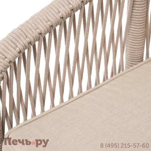 "Канны" кресло плетеное из роупа, каркас алюминий белый, муар, роуп бежевый круглый, ткань бежевая 035 фото 5