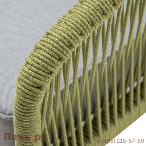 "Канны" кресло плетеное из роупа, каркас алюминий светло-серый (RAL7035) муар, роуп салатовый меланж круглый, ткань светло-серая фото 6