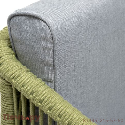 "Канны" кресло плетеное из роупа, каркас алюминий светло-серый (RAL7035) муар, роуп салатовый меланж круглый, ткань светло-серая фото 8