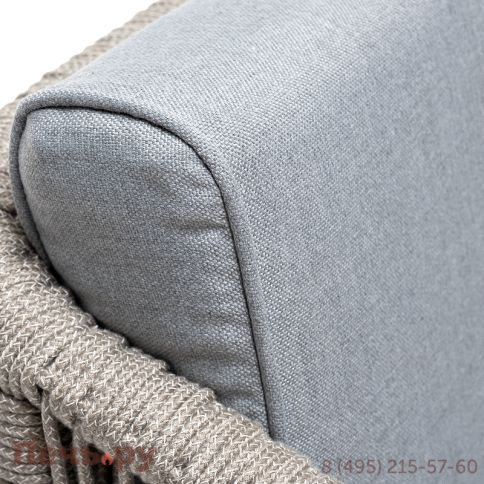 "Канны" кресло плетеное из роупа, каркас алюминий светло-серый (RAL7035) муар, роуп серый меланж круглый, ткань светло-серая фото 8