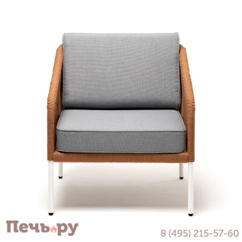 "Канны" кресло плетеное из роупа, каркас алюминий светло-серый (RAL7035) муар, роуп светло-серый круглый, ткань светло-серая фото 2